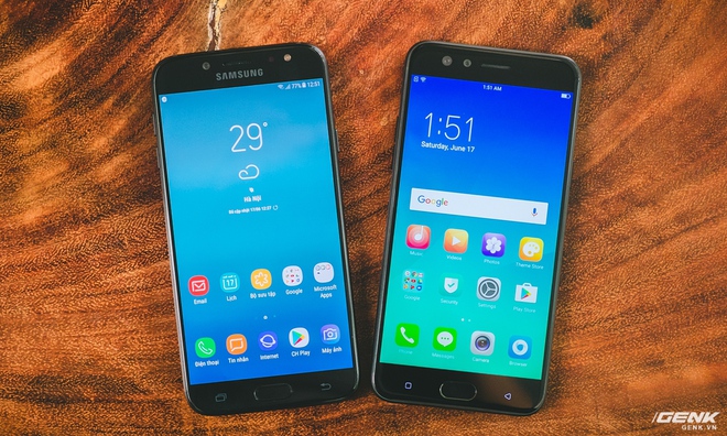  Galaxy J7 Pro và OPPO F3 có mặt trước rất tương đồng. 