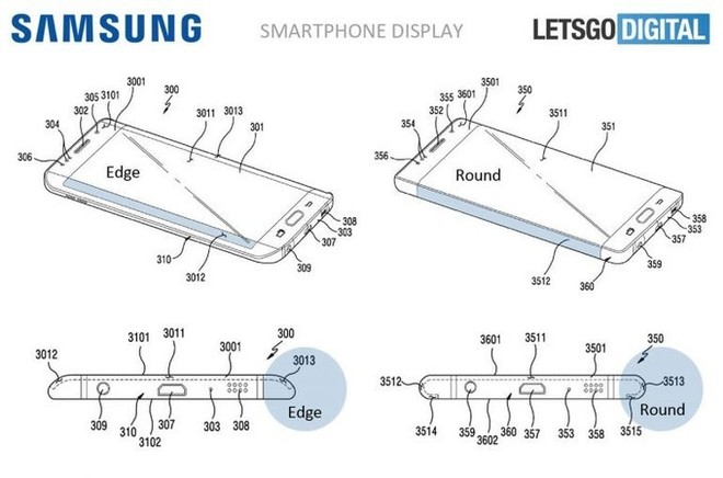  Bản mô tả về chiếc điện thoại màn hình cong tràn ra mặt lưng và so sánh với nguyên mẫu Galaxy Edge series. 