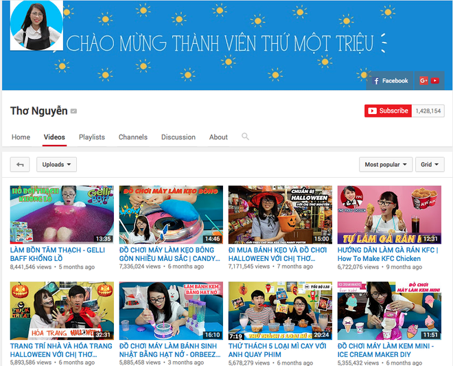  Mỗi video của Thơ Nguyễn trung bình có khoảng 1-2 triệu lượt xem. Một số video nổi bật có thể lên đến 5-8 triệu 