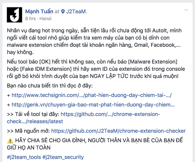  Bài chia sẻ trên group Facebook nhóm J2TEAM của anh Mạnh Tuấn 