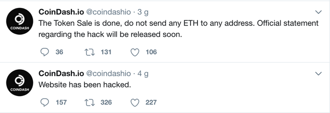  CoinDash cố gắng thông báo tình trạng trên Twitter 