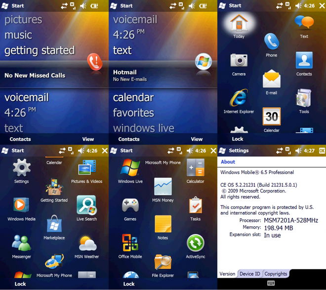  Giao diện của Windows Mobile 6.5 