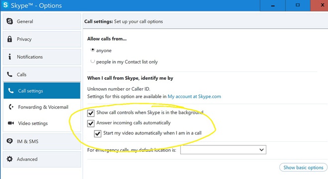  Tính năng tự động nhận cuộc gọi trên Skype phiên bản cũ. 
