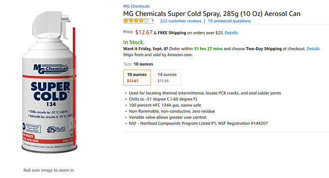  Hình ảnh sản phẩm Super Cold Spray được bán trên trang Amazon.com. 