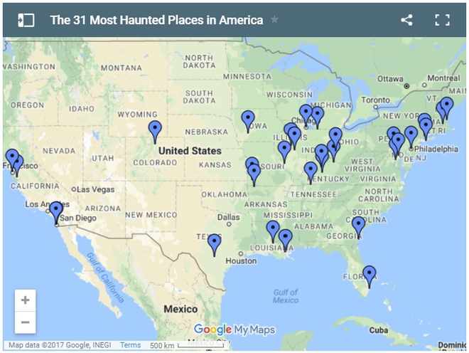  Google Maps đã tổng hợp vị trí 31 địa điểm ma ám nổi tiếng nhất nước Mỹ. 