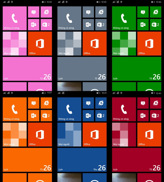  Người dùng có thể tùy ý thay đổi màu sắc xuyên suốt các thành phần giao diện của Windows Phone dựa trên sở thích cá nhân 
