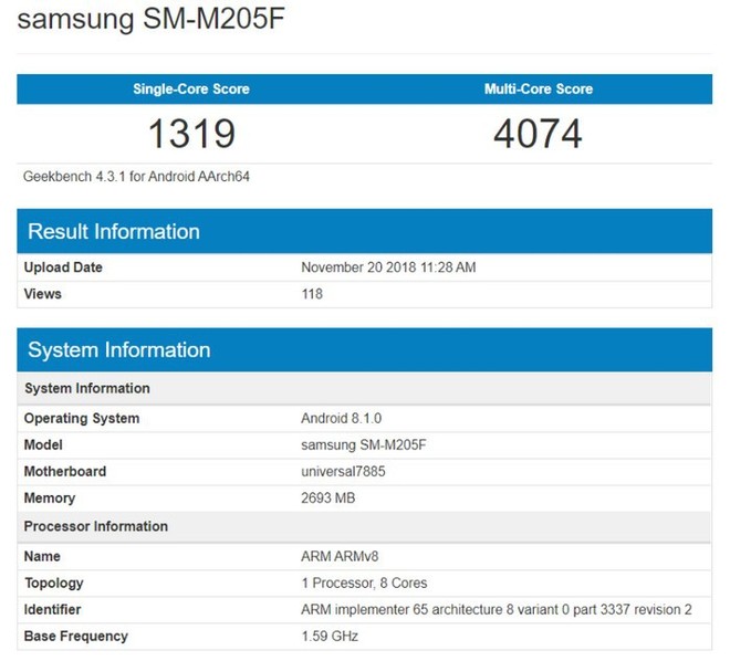 Lộ điểm benchmark của Samsung Galaxy M20, chạy chip Exynos 7885 với hiệu năng ngang ngửa Redmi Note 6 Pro - Ảnh 2.