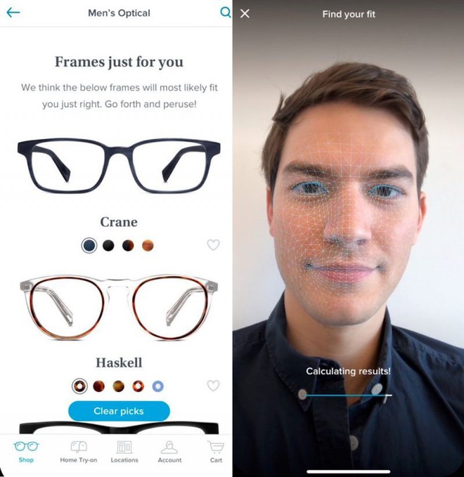  Sử dụng camera TrueDepth, ứng dụng của Warby Parker có thể tìm ra một cặp kính phù hợp nhất với khuôn mặt của người dùng​ 
