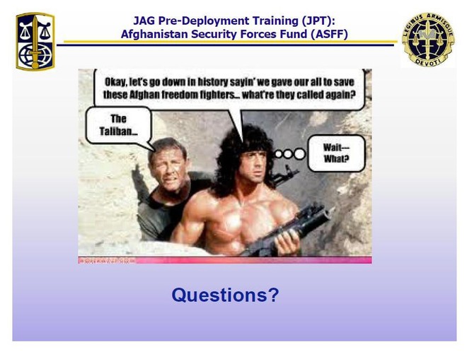  Slide huấn luyện lực lượng trước khi đưa sang nước ngoài tham chiến, với hình ảnh Rambo do Sylvester Stallon thủ vai. 