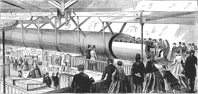  Trong suốt những năm 50 của thế kỷ 19, rất nhiều hệ thống đường ray khí lực học đã được xây dựng tại Dublin, London và Paris. Hệ thống London Pneumatic Despatch được thiết kế với mục đích vận chuyển hàng hóa, nhưng vì kích thước quá lớn nên cuối cùng nó kiêm luôn trọng trách vận chuyển con người. Để đánh dấu cột mốc trọng đại trong ngày khai trương hệ thống này vào năm 1865, Công tước của Buckingham khi ấy đã trở thành một trong những hành khách đầu tiên sử dụng nó. 