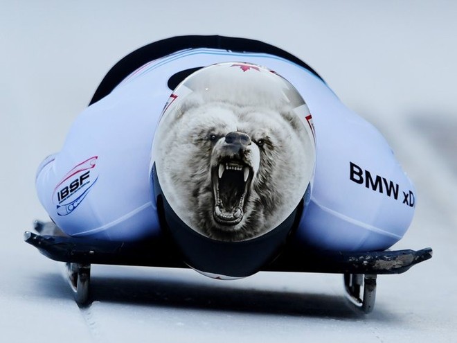  Một vận động viên Canada sáng tạo đội chiếc mũ có hình gấu Bắc Cực để thể hiện tinh thần không sợ hãi của mình 