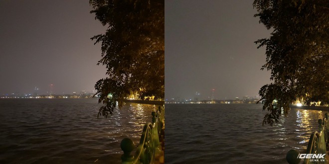  Khi ánh sáng ít hơn nữa nhiễu hạt đã xuất hiện thấy rõ ở cả hai bức ảnh. Tuy nhiên, Galaxy S9 vẫn xử lý tốt hơn một chút nên bầu trời không bị loang lổ như ảnh của iPhone X. 