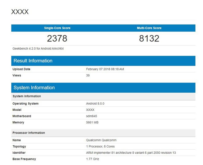  Điểm số benchmark của chip Snapdragon 845 được sử dụng trong Galaxy S9 phiên bản Mỹ. 