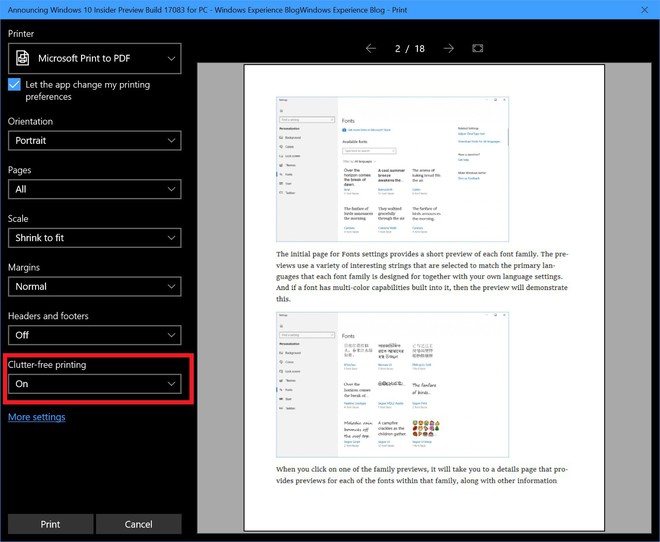  Microsoft Edge được trang bị thêm tính năng hỗ trợ in ấn cực tiện lợi. 