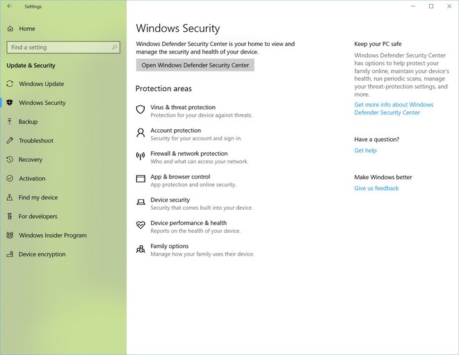  Windows Defender đã trở thành Windows Security trong bản Build lần này. 