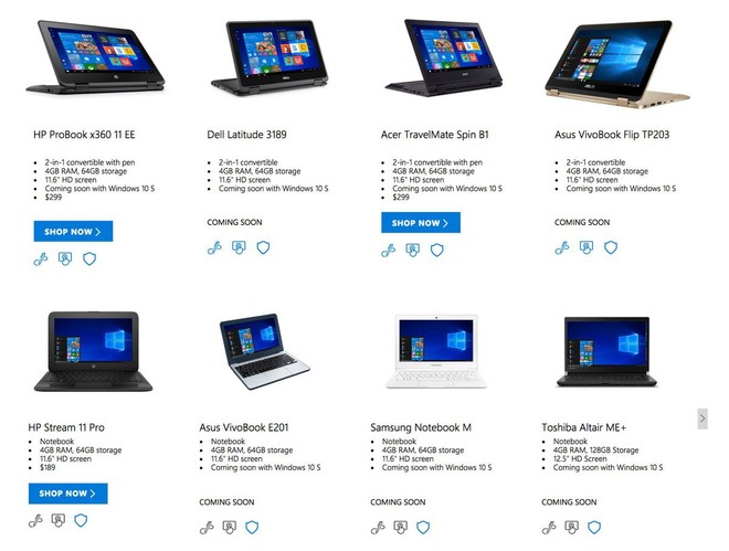  Một số laptop chạy Windows 10 S. 