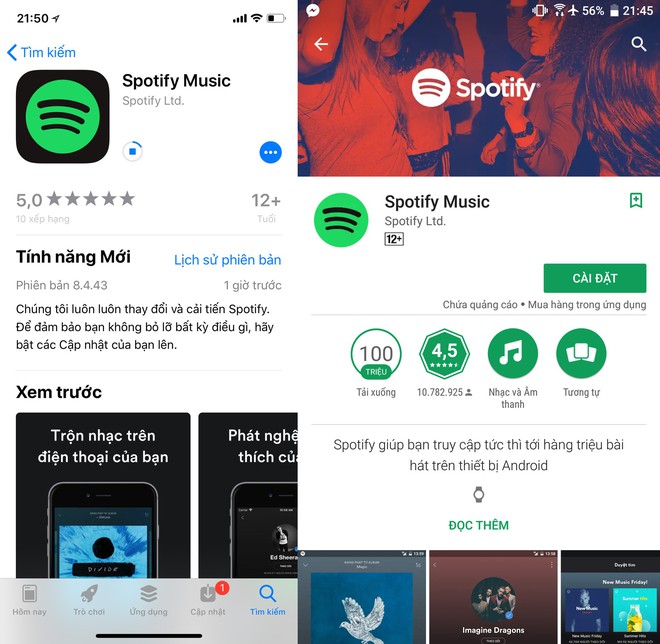  Đã có thể tải về app Spotify trên iOS và Android 