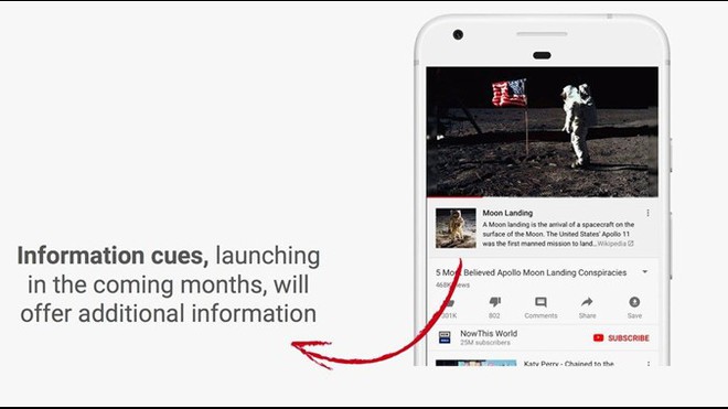  YouTube dự định sẽ bổ sung thêm thông tin từ Wikipedia bên cạnh các video để phát hiện các thông tin giả. 