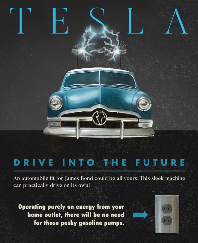 Nếu được tạo ra vào năm 1950, quảng cáo xe điện Tesla trông sẽ như thế này - Ảnh 5.