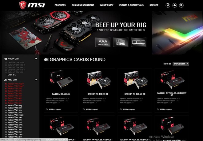  Trên trang chủ của MSI Global, những chiếc card đồ họa Gaming, Gaming X và Gaming Z của hãng đã không còn sử dụng AMD GPU 