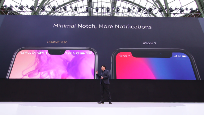  Huawei P20 sở hữu tai thỏ còn lớn hơn cả iPhone X của Apple. 