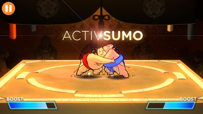  Trò chơi Sumo được tích hợp trên ứng dụng, ai ép tay mạnh hơn thì người đó thắng 