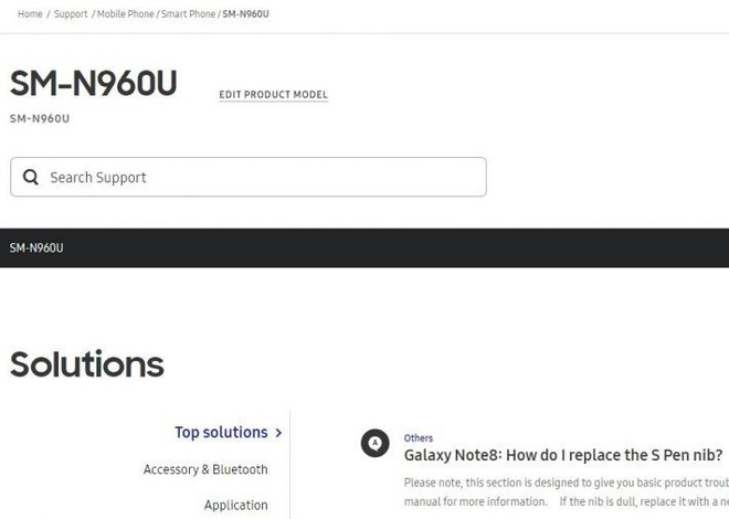 Galaxy Note9 với tên mã SM-N960U xuất hiện trên trang web hỗ trợ của Samsung - Ảnh 1.
