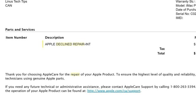  Trung tâm bảo hành của Apple từ chối sửa chữa chiếc iMac Pro. 