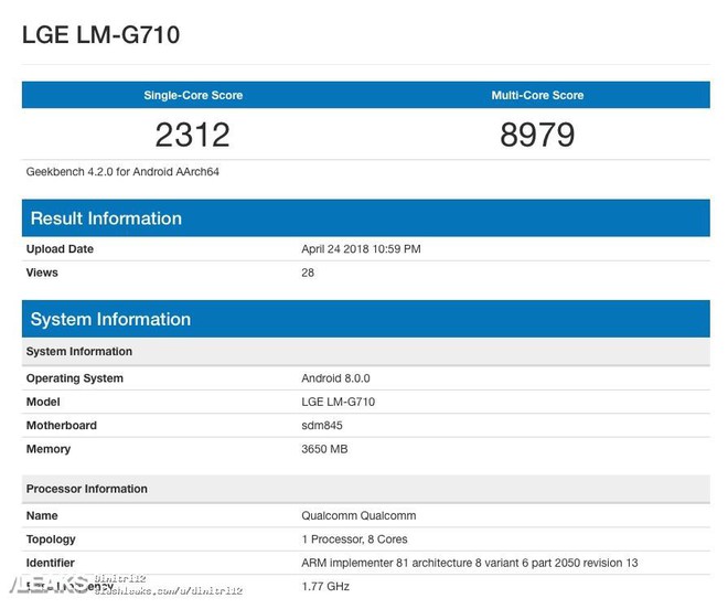 LG G7 ThinQ bất ngờ lộ điểm benchmark trên Geekbech, điểm số đa nhân còn cao hơn cả Samsung Galaxy S9 - Ảnh 1.
