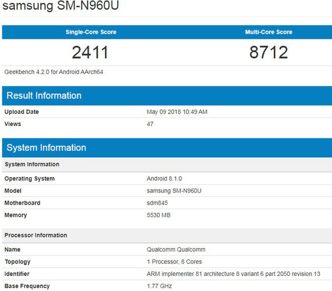 Rò rỉ kết quả benchmark mới của Galaxy Note 9: phiên bản Mỹ có thể có 6GB RAM - Ảnh 1.