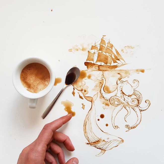 Chỉ bằng những giọt trà/cà phê đổ, cô gái này đã tạo ra những bức tranh tuyệt đẹp - Ảnh 1.