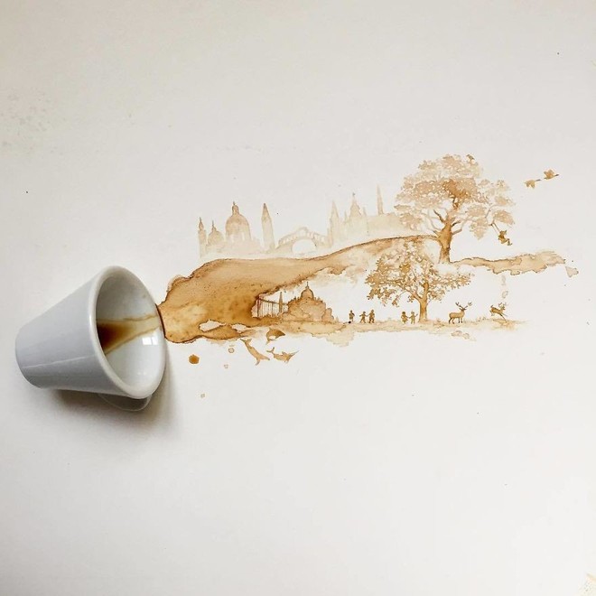 Chỉ bằng những giọt trà/cà phê đổ, cô gái này đã tạo ra những bức tranh tuyệt đẹp - Ảnh 2.