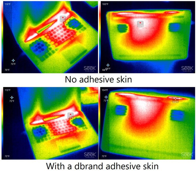  Nhiệt độ, sự phân bố nhiệt trước (ảnh trên) và sau (ảnh dưới) khi dán skin gần như không có sự khác biệt 