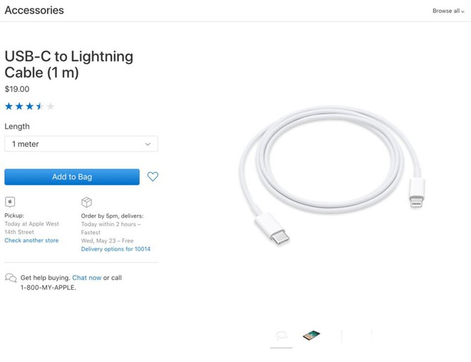  Cáp chuyển đổi USB-C - Lightning phiên bản 1 mét hiện có giá 19 USD, giảm 6 USD so với trước đây. 