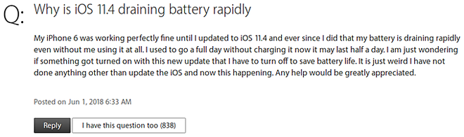 Người dùng cập nhật lên iOS 11.4 cho biết thời lượng pin của máy giảm sút rất nhiều - Ảnh 1.