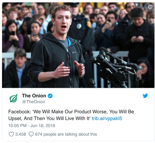 Bực bội vì Facebook thay đổi thuật toán, trang báo châm biếm hài hước The Onion lập tức cho Mark Zuckerberg.... ăn hành - Ảnh 2.