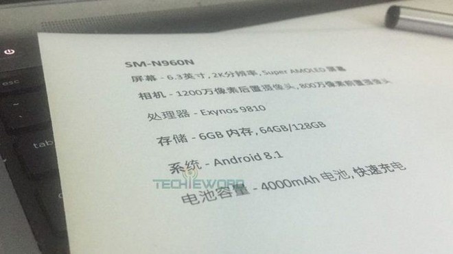 Thông số chính thức của Galaxy Note9 lộ diện: màn hình 2K 6.3 inch, không có bản RAM 8GB, pin 4.000 mAh - Ảnh 2.
