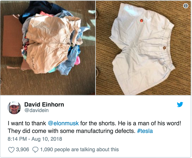 Để chọc ngoáy những người bán khống cổ phiếu, Elon Musk sẽ cho ra mắt quần đùi nhãn hiệu Tesla - Ảnh 2.