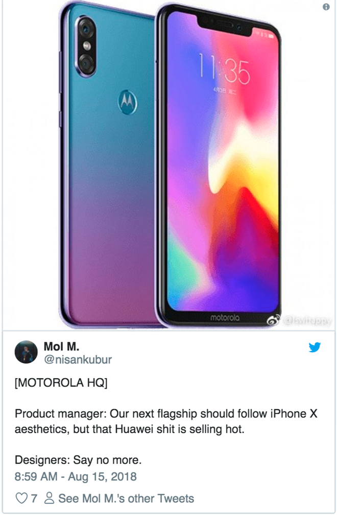 Cộng đồng mạng ném đá Motorola không thương tiếc vì chiếc điện thoại mới giống iPhone X quá thể! - Ảnh 1.