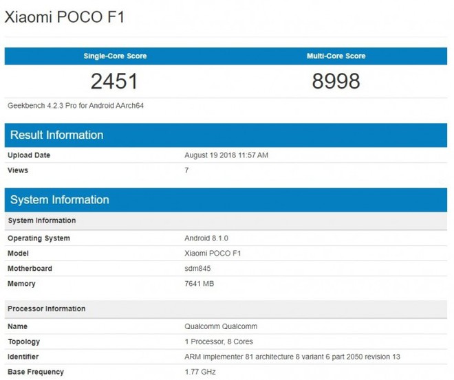 Smartphone cao cấp Pocophone F1 của Xiaomi lộ điểm hiệu năng đáng gờm, với 8GB RAM và chip SD 845 - Ảnh 2.