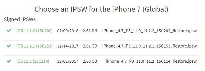 Các thiết bị thuộc thế hệ iPhone 6, 7 chỉ có thể hạ xuống iOS 11.2 thay vì những phiên bản iOS 10 như vài giờ trước đó.