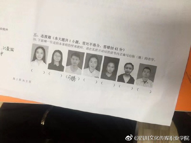 Bài thi cuối kỳ của Đại học Tứ Xuyên yêu cầu sinh viên nhận dạng và viết đúng tên giáo viên, sai bị trừ điểm nặng - Ảnh 1.