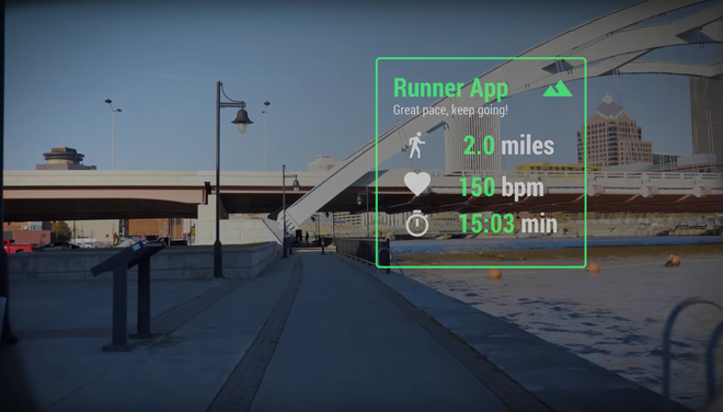  Giao diện ứng dụng chạy bộ khi nhìn qua chiếc kính thông minh 