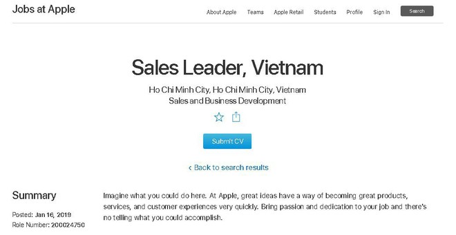 Apple đang tuyển vị trí giám đốc bán hàng tại Việt Nam - Ảnh 1.
