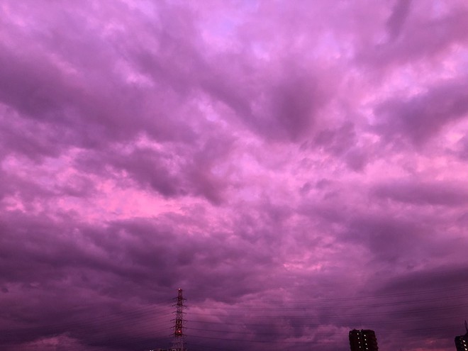 Trước siêu bão Hagibis đổ bộ, xôn xao loạt hình ảnh bầu trời Nhật Bản bất ngờ chuyển sang màu tím kì lạ - Ảnh 1.