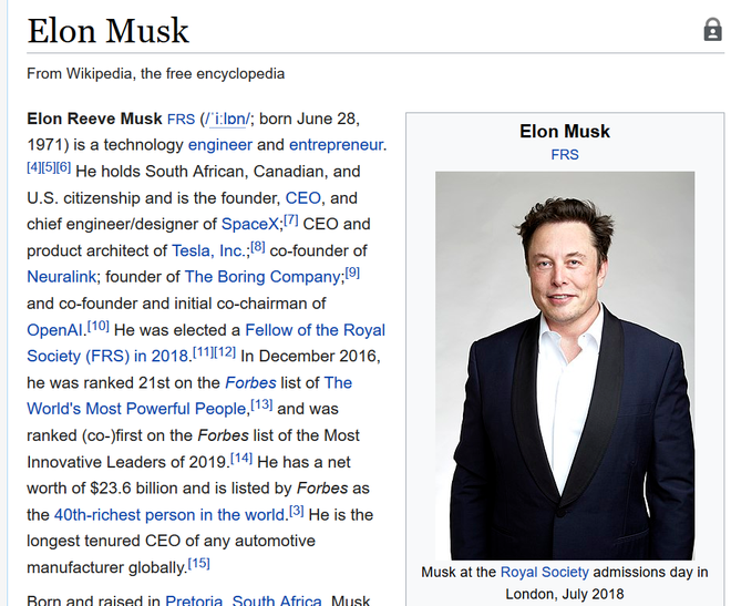 Elon Musk tự xem bài viết về mình trên Wikipedia, đề nghị sửa một loạt thông tin không chính xác - Ảnh 1.