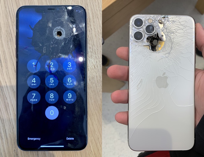 iPhone 11 Pro Max bị bắn xuyên thủng một lỗ nhưng vẫn hoạt động bình thường - Ảnh 1.