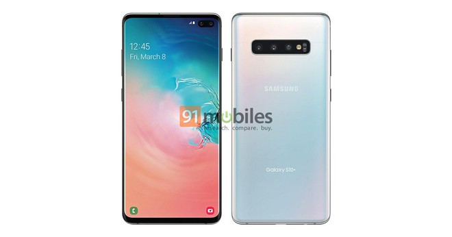 Galaxy S10 Plus lộ ảnh render chính thức với cụm 3 camera nằm ngang, màn hình đục lỗ, màu Prism White - Ảnh 1.