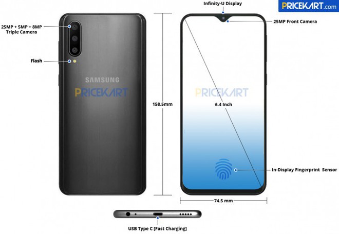 Samsung Galaxy A50 lộ diện với màn hình Infinity-U 6,4 inch, 3 camera sau và cảm biến vân tay dưới màn hình - Ảnh 1.