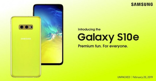 Poster chính thức của Galaxy S10e phiên bản màu vàng nổi bật - Ảnh 1.